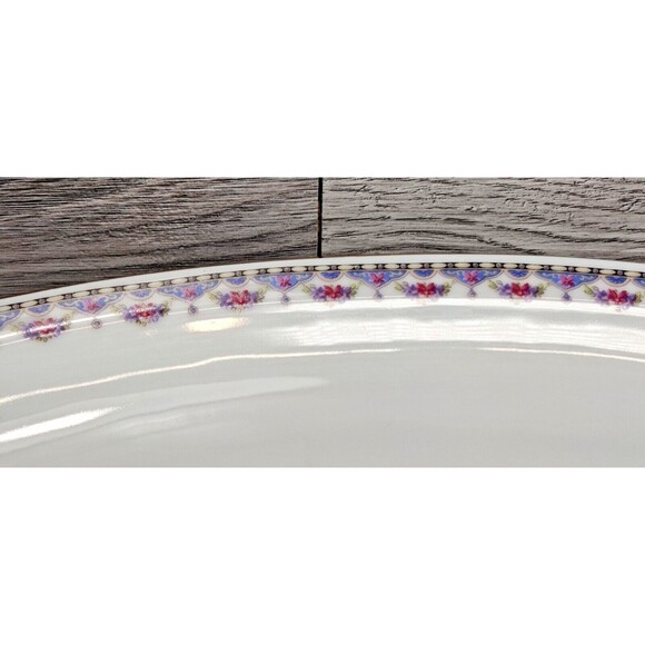 Antique Bernard Bloch CO CZECH 15" Serving Platter PINK Blue Flowers Porcelain - Picture 9 of 9